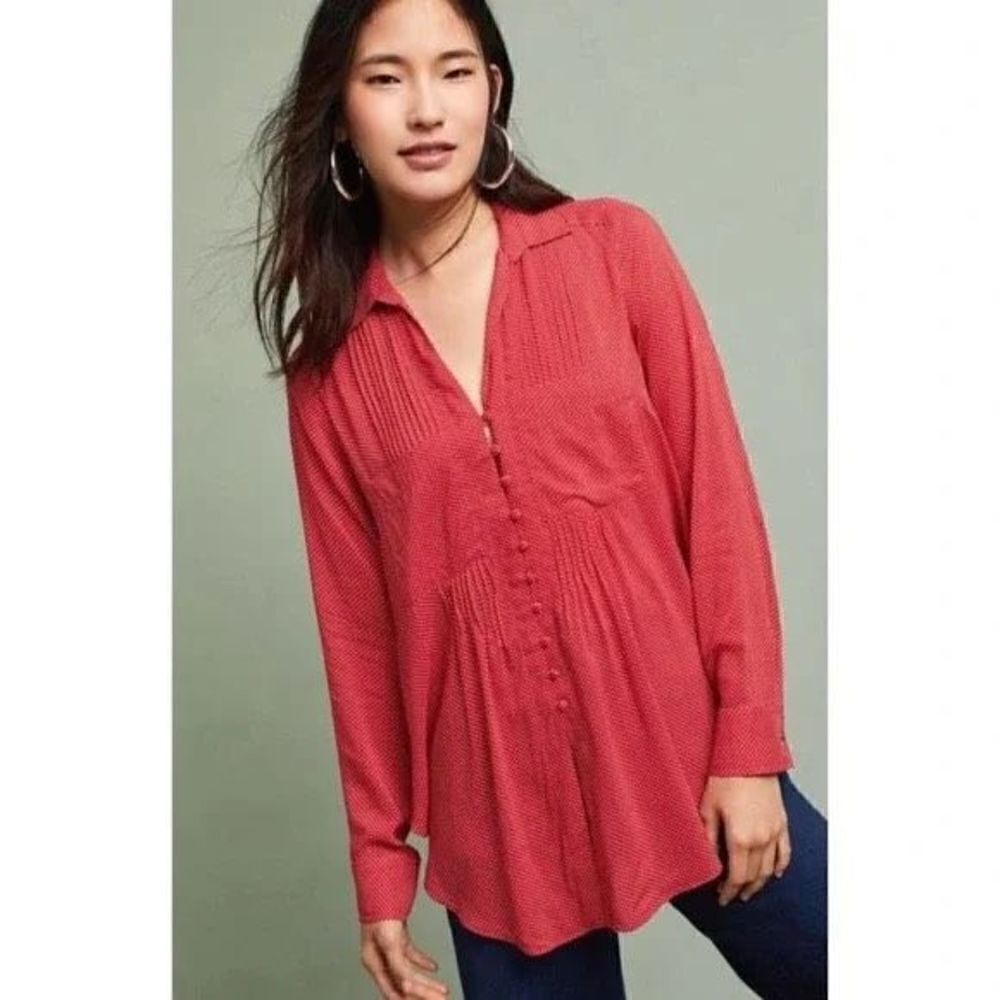 Maeve Anthropologie long sleeve button front blouse orange women’s size small